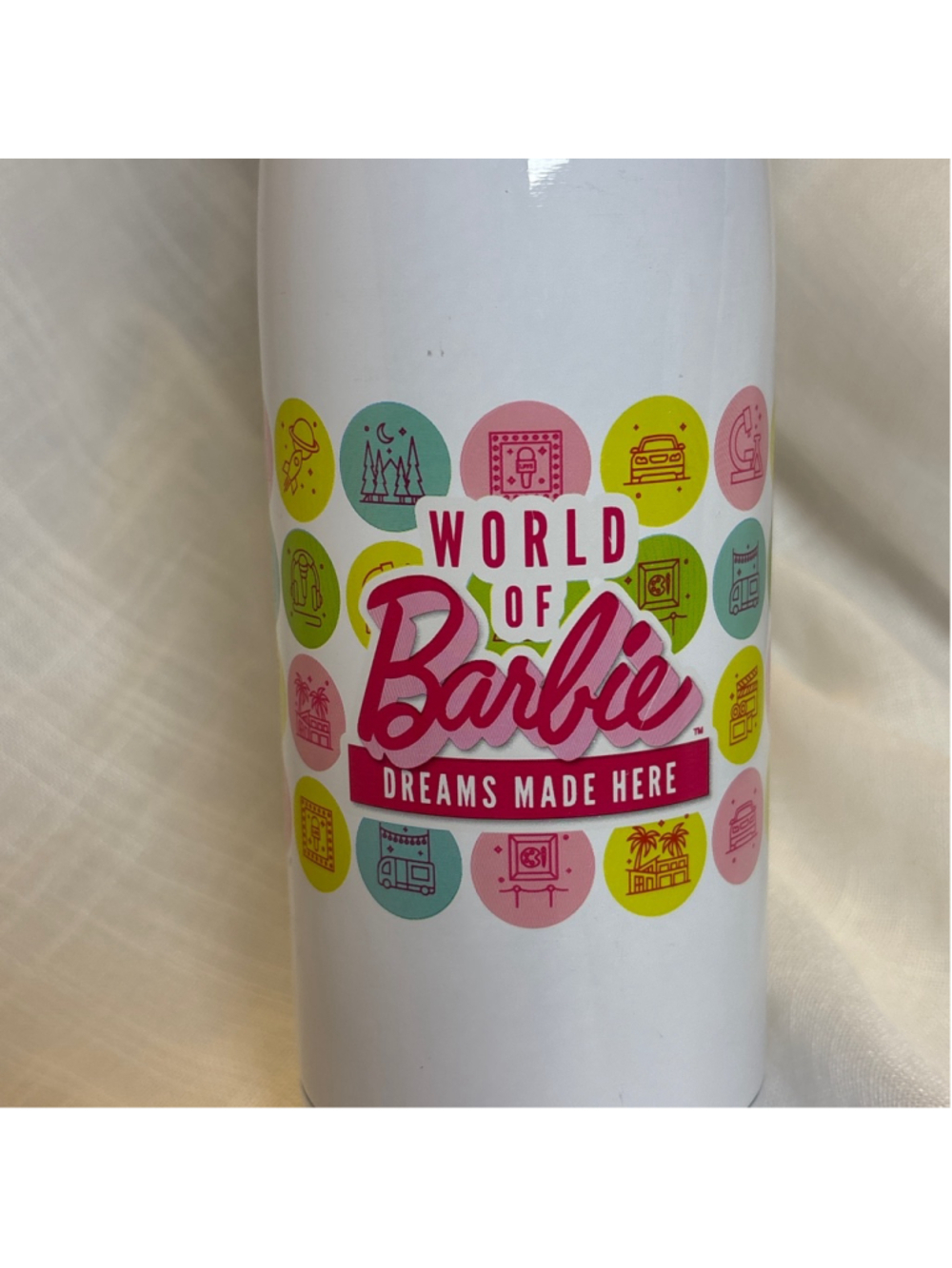 World of Barbie Dreams Made Here metal tumbler with screw on lid Collectible